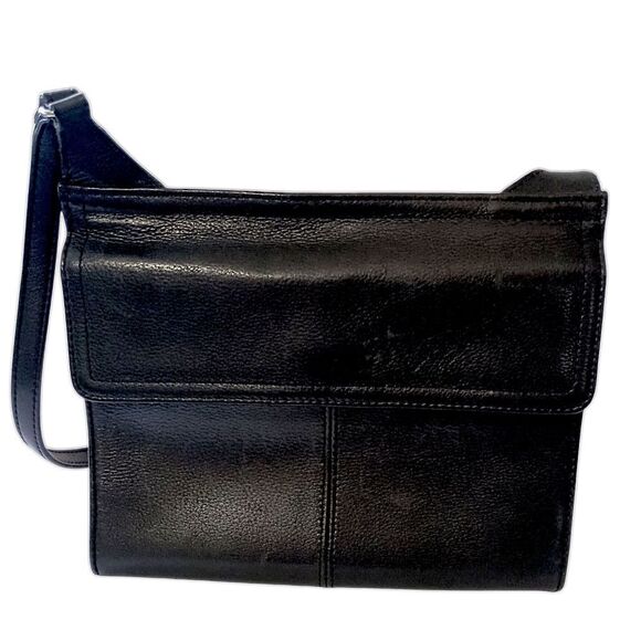 Vtg Fossil Crossbody Pebbled Leather Black Purse Bag Academia Preppy Hippie - Picture 9 of 16